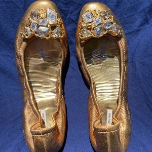 Miu Miu gold jeweled ballet flats